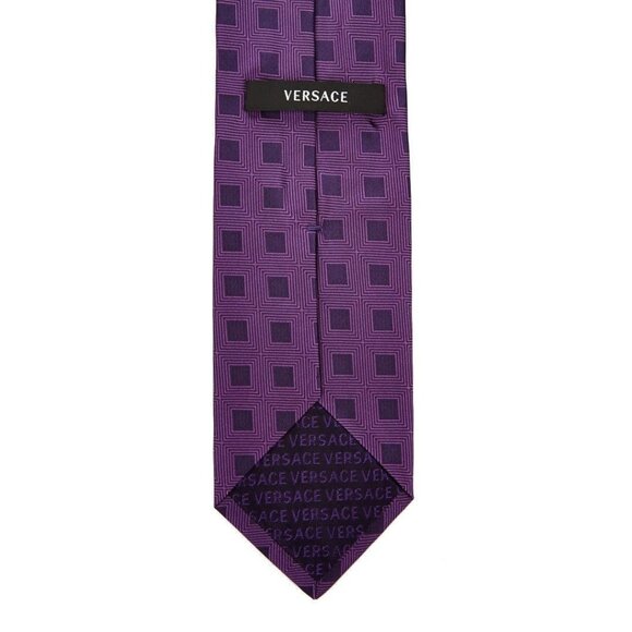 VERSACE Squares PRINT Dress SUIT TIE Woven PURPLE 100% Silk MEDUSA Italy - Picture 4 of 4